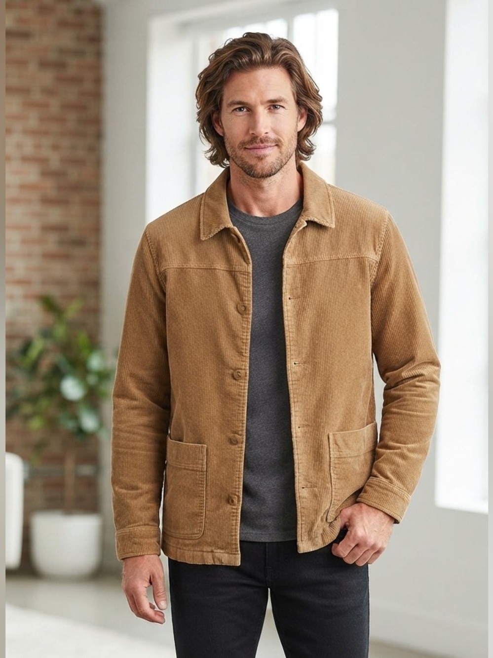 Eddie Bauer Tan Corduroy Jacket Mens -Medium Tall